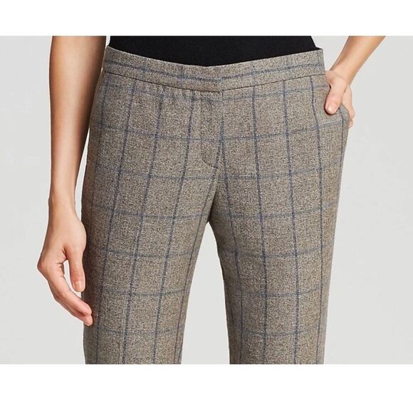 $285 Theory Cropped Wool Blend Windowpane Check Pants Size 12 - Picture 4 of 15